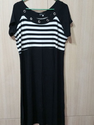 Women's long dress like new, black with white stripes, cotton