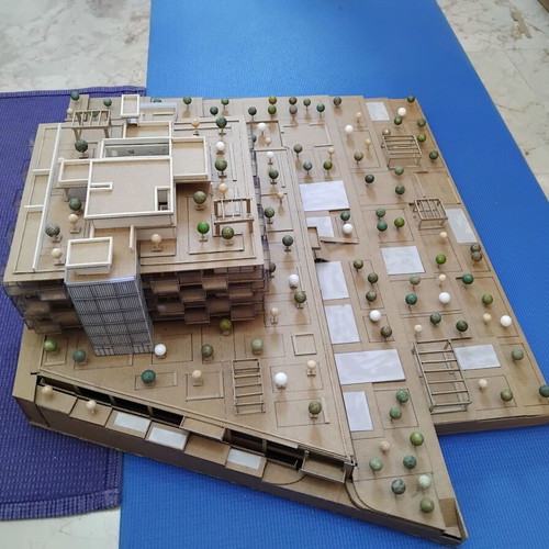 Architectural model 1:200 scale new, cardboard and white pulp