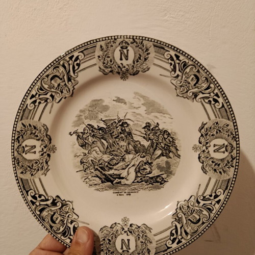 Belgian shallow plates with Napoleon theme, set of 2, Boche la Louviere