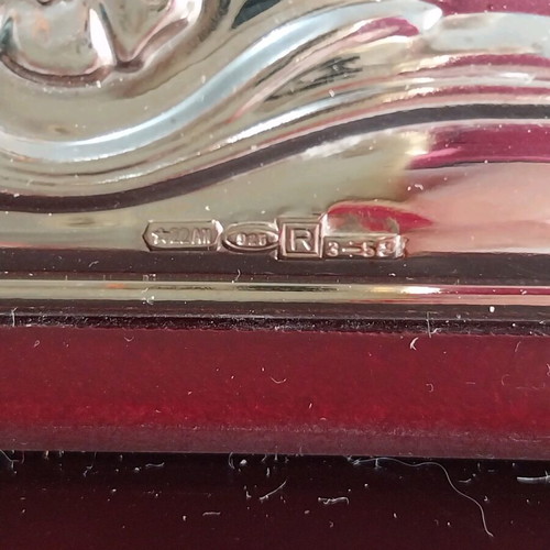 Silver 925 Table Clock Italy on Wooden Base