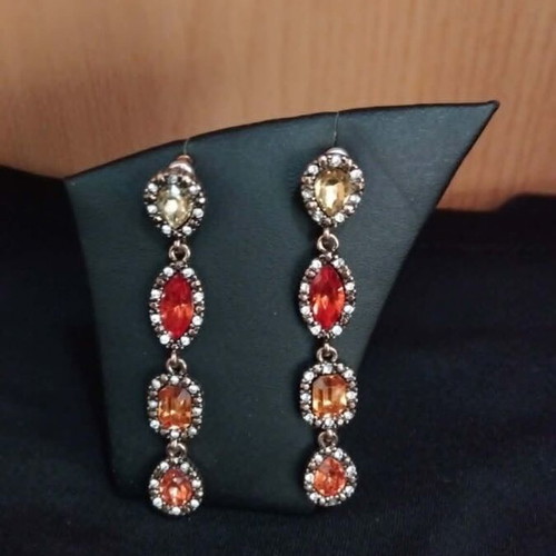 Earrings like new with plastic stones honey, white, red