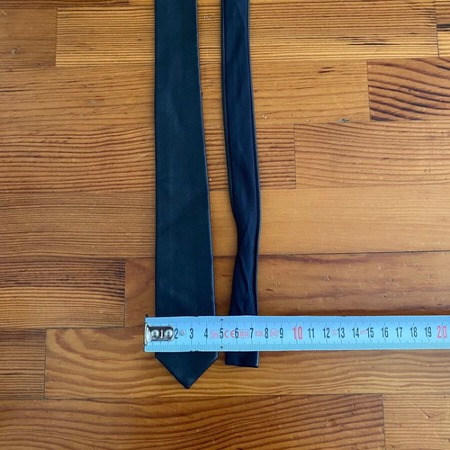 Leather slim tie blue black vintage used