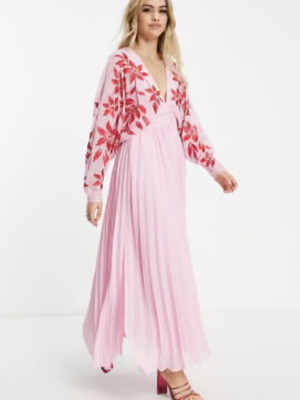 Dress ASOS used pink with pleated skirt and sheer top