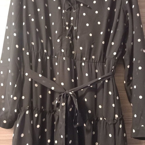 Long Black Dress With Polka Dots Like New, Size 46