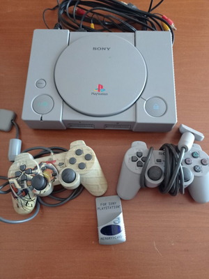 Sony PlayStation 1 SCPH-9002 console used with 2 controllers and memory card