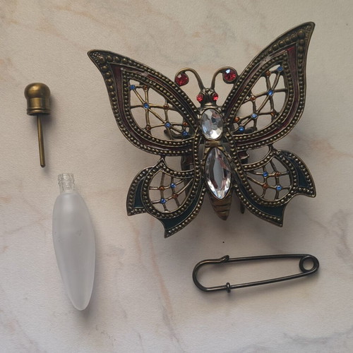 Vintage French Butterfly Perfume Bottle brooch pendant used