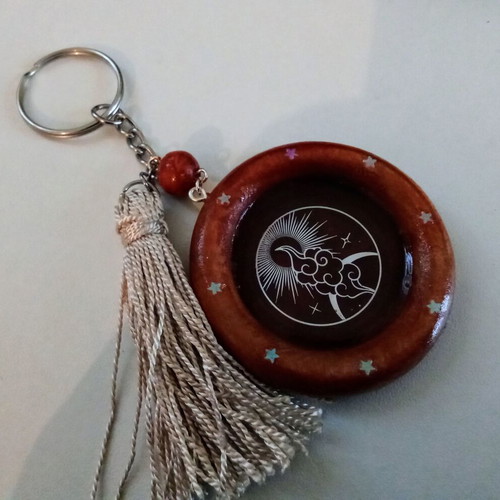 Handmade brown keychain bag pendant made of wood and resin new