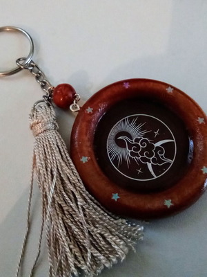 Handmade brown keychain bag pendant made of wood and resin new