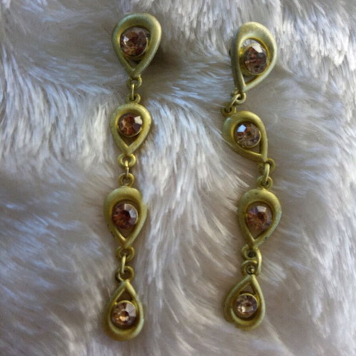 Long drop earrings new with gold tone and brownish crystals