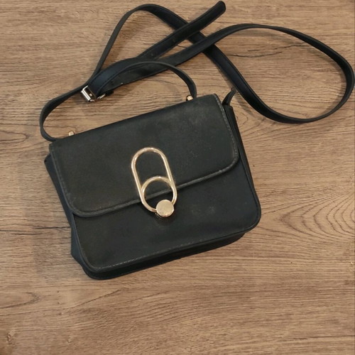 Women's shoulder bag used, black with gold buckle