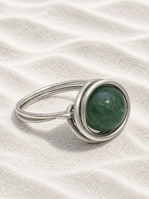 Handmade ring with alpaca and green agate stone, size 54, new