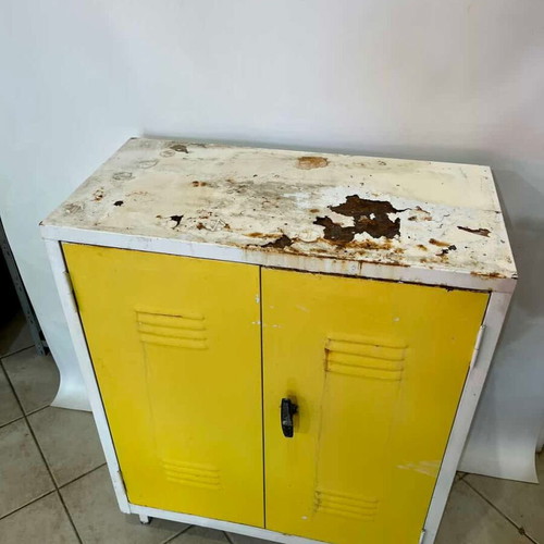 Metal outdoor cabinet with yellow doors and white frame 100x80x40