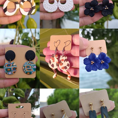 Polymer clay handmade earrings set of 3 pairs, multicolor