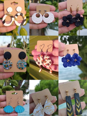 Polymer clay handmade earrings set of 3 pairs, multicolor