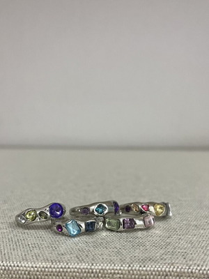 Vintage Atelier women's chunky adjustable rings set of 3, multicolor silver