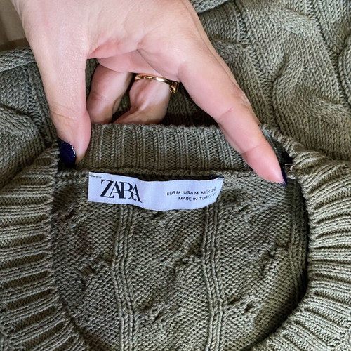 Khaki short sweater with braids Zara like new, size M