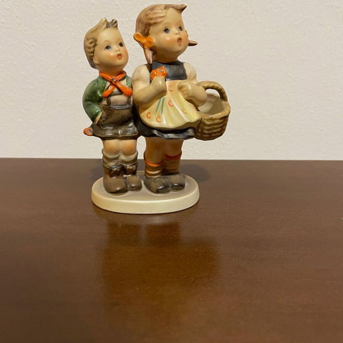 Hummel Goebel vintage porcelain double figurine boy and girl with basket
