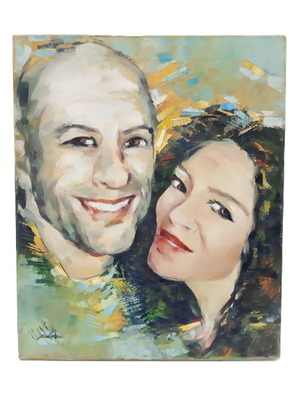 Vintage oil painting expressionist couple impasto used, unframed