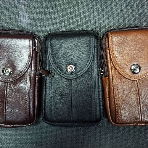Smartphone carrying bag made of genuine leather new, black and brown
