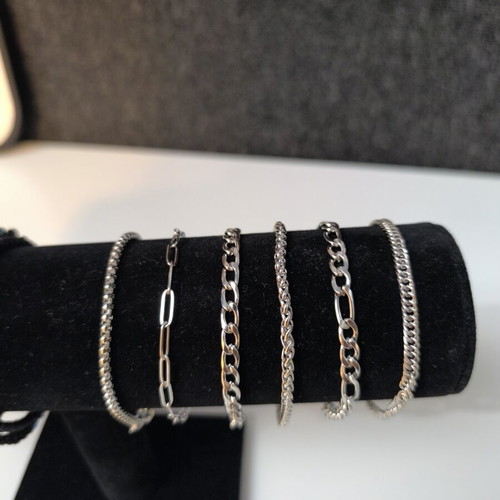 6 men's stainless steel bracelets, silver