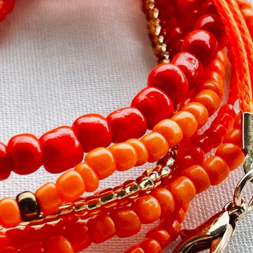 Set of 7 Boho Bracelets new with Shells and Starfish Orange