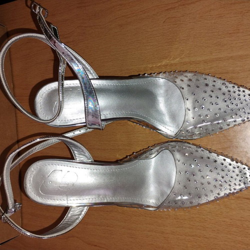 Shoe with transparency and silver rhinestones new