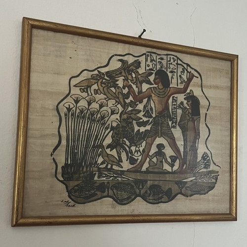 Vintage Αιγυπτιακός Πίνακας Nebamun σε πάπυρο με χρυσή κορνίζα