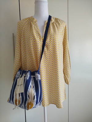 Enzzo rayon blouse large with tag, purple and yellow, new