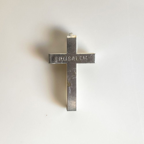 Plexiglass and metal cross 4x2.5 cm with Jerusalem inscription