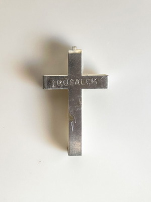 Plexiglass and metal cross 4x2.5 cm with Jerusalem inscription