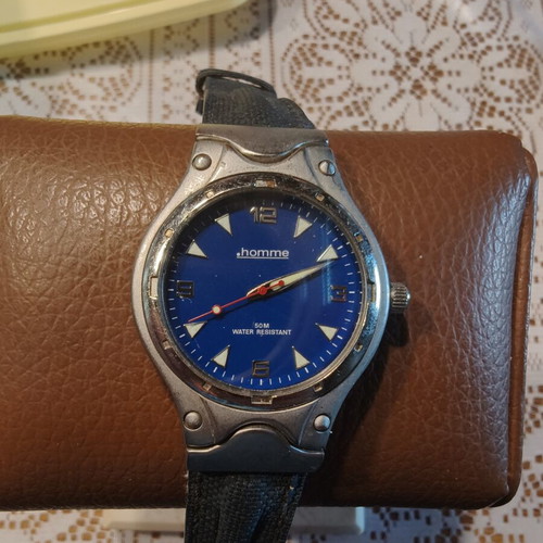 .Homme Vintage Style Men's Quartz Watch Blue Dial used 50M Water Resistant