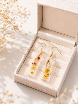Resin Earrings Handmade with Real Pressed Flowers, Colorful