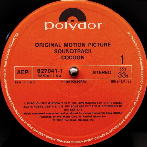 Cocoon Original Motion Picture Soundtrack vinyl used