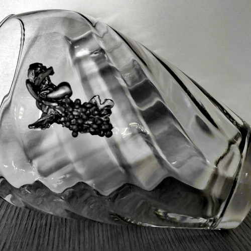Crystal glass vase with metal grape and vine applique