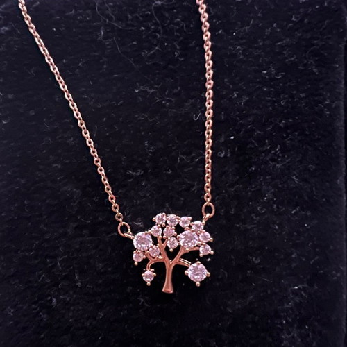 Necklace with tree design and rhinestones new, gold color