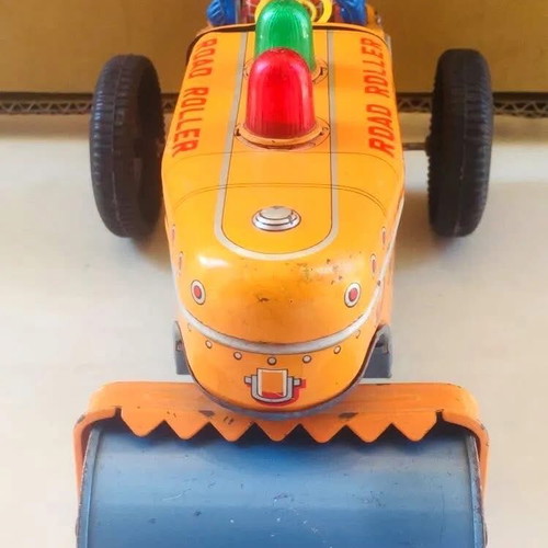 Tin toy road roller used, vintage, Japanese