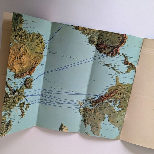 Alitalia Route Maps 1963 vintage foldable airline map used