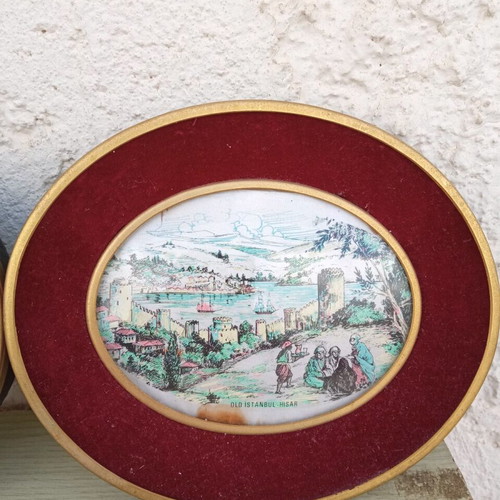 Wall paintings used, set of 2 with Constantinople, red velvet