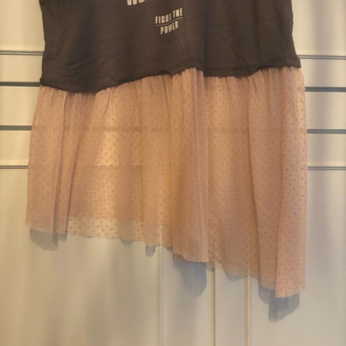 Bershka T-shirt with print and transparency like new, gray and pink, size L