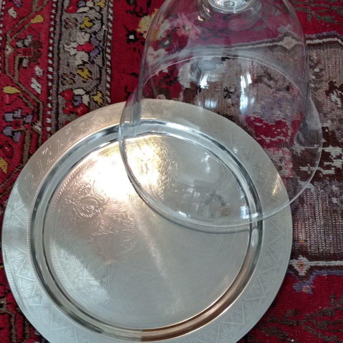 Glass bell with tray for sweets and decoration