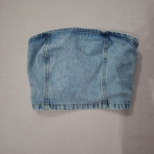 Pink Woman denim strapless bustier new, size S