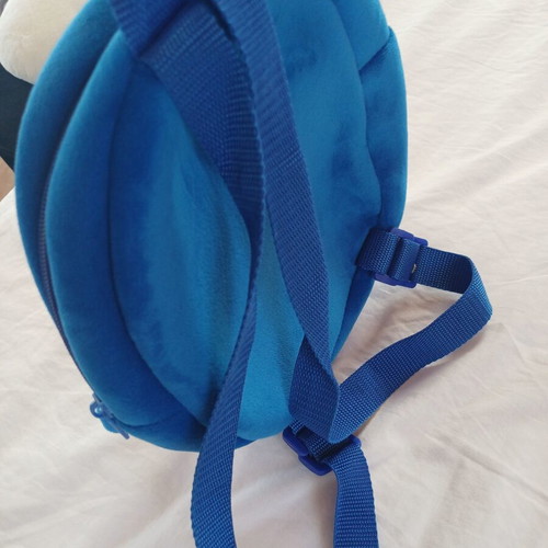 Penguin baby backpack, blue and yellow