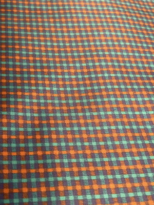 Satin fabric new with orange and blue checkered pattern