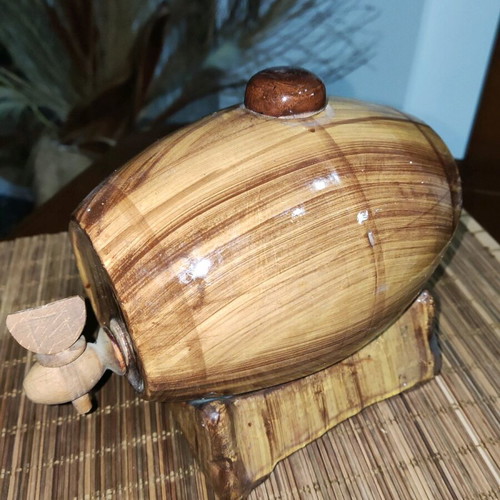 Small vintage ceramic wine barrel like new with wooden stopper