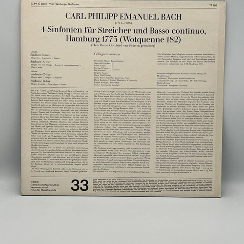 C. Ph. E. Bach Vier Hamburger Sinfonien LP used
