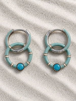 Handmade 925 silver earrings with enamel and zircon new, turquoise and silver