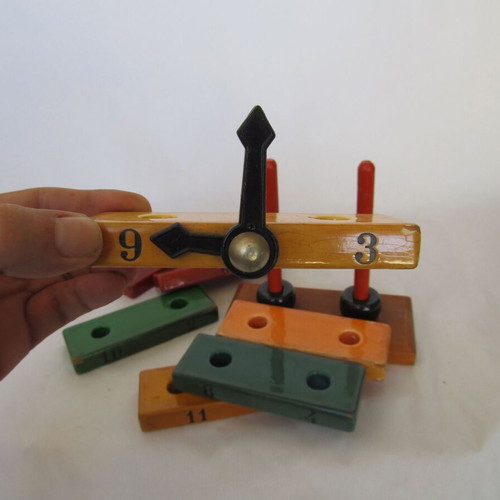 Kouvalias vintage wooden educational clock toy 1970s used