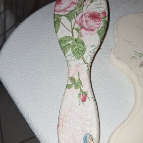 Vintage hand mirror and comb set, handmade