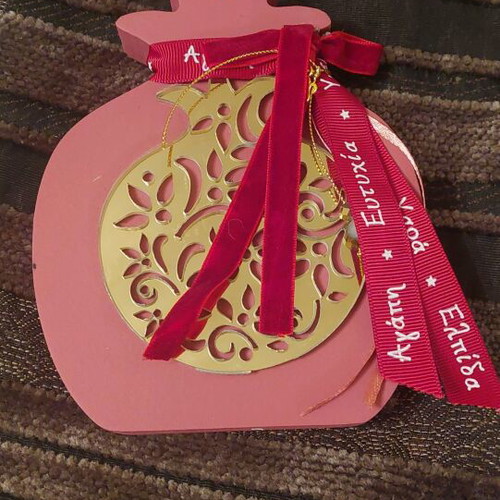 Double pomegranate charm new with wishes, wood and plexiglass
