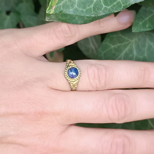 Vintage ring with lapis lazuli adjustable brass
